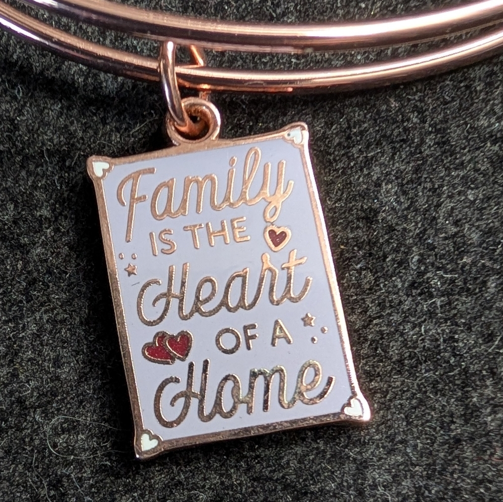 Rose Gold Expandable Bangle Bracelet with Family Charm - Picture 2 of 2